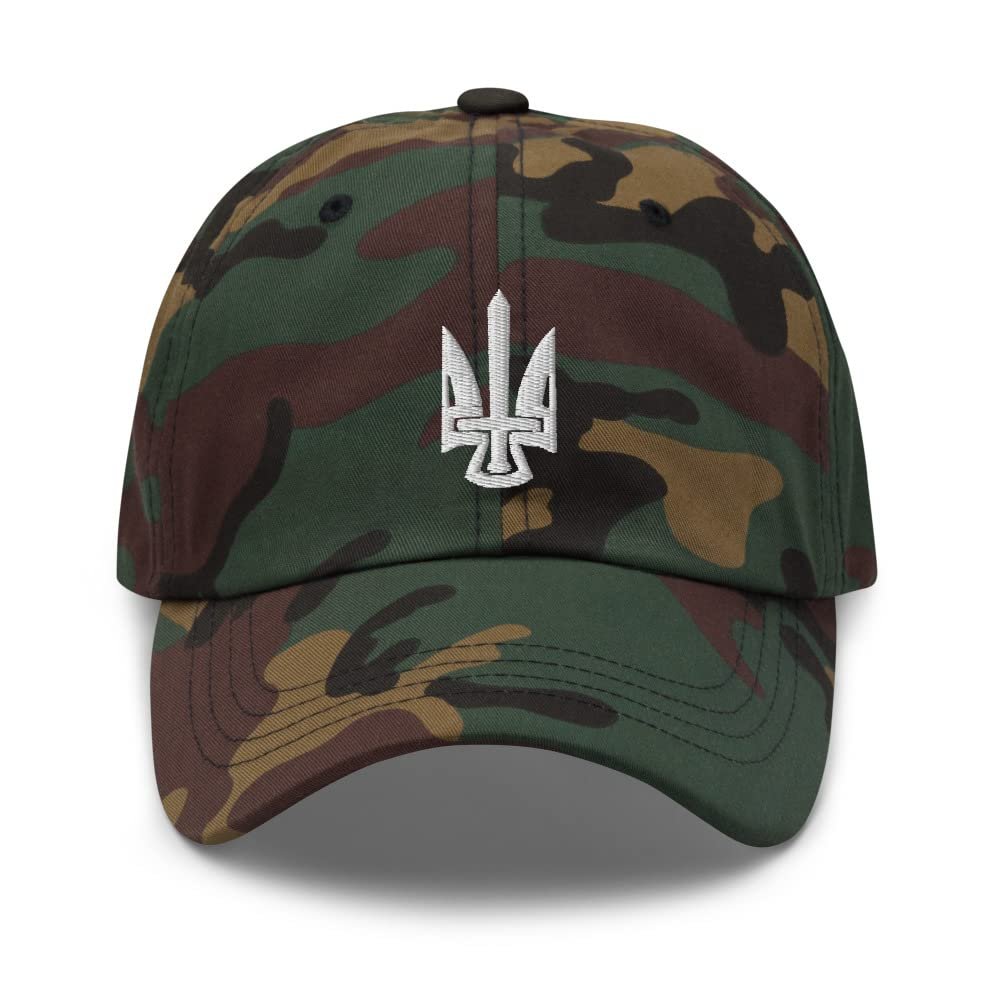 1044 Presidents' Day in Kyiv Ukraine February 20 2023 - Biden Zelensky Trident Tryzub with Sword Dad Hat Green Camo