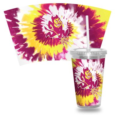 Rico Industries NCAA Arizona State Sun Devils Metallic Tye Dye 16oz Clear Tumbler W/Straw White