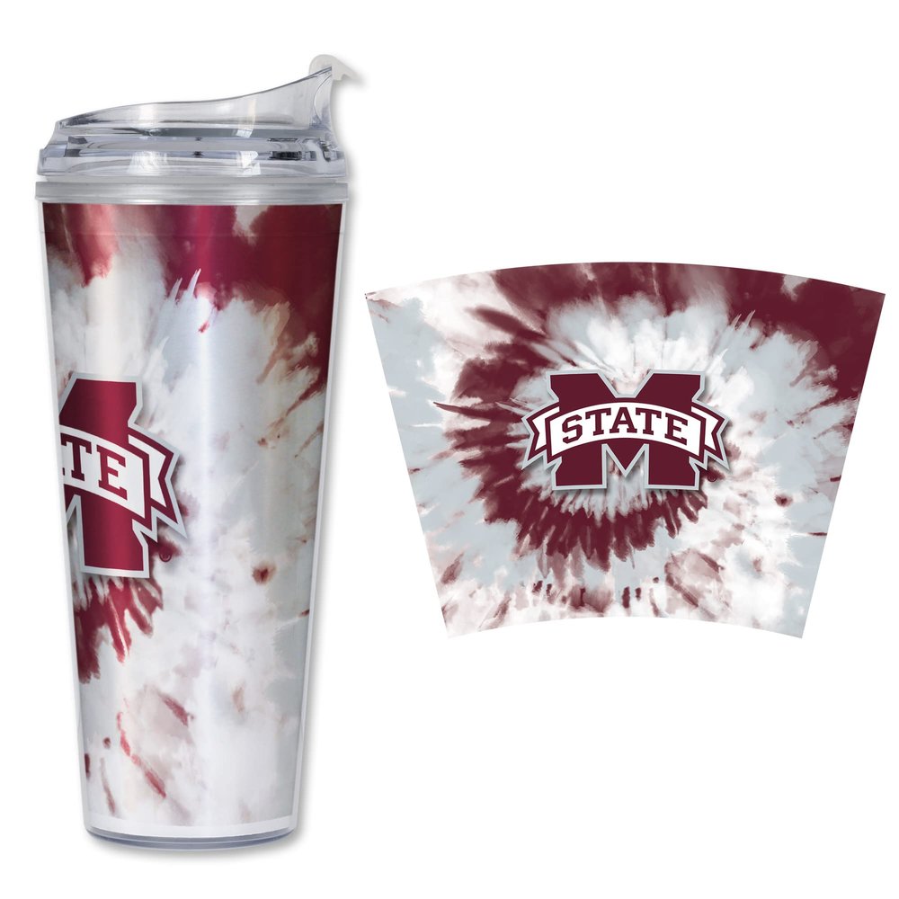 NCAA Rico Industries Mississippi State Bulldogs Metallic Tye Dye 24oz Acrylic Tumbler with Hinged Lid