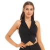 Jizyo Womens Halter V-Neck Button Dressy Vest Backless Waistcoat Teens Dance Crop Top Slim Fit Outerwear Jacket Clubwear Black Small view 2
