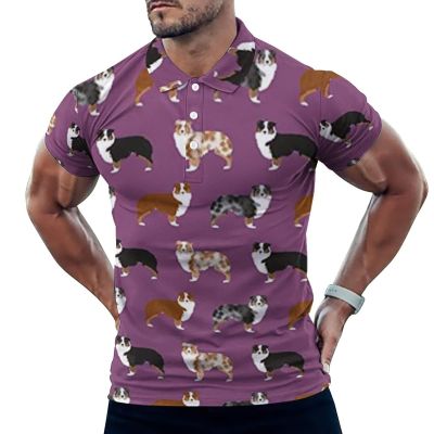 Australian Shepherd Men's Polo Shirts Soft Golf T-Shirts Short Sleeve Slim Fit Tee Top 3XL