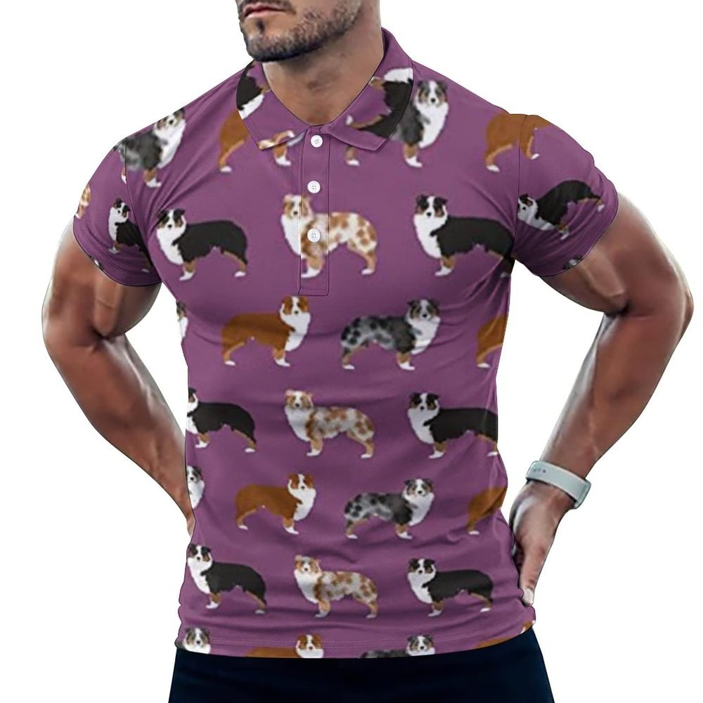 Australian Shepherd Men's Polo Shirts Soft Golf T-Shirts Short Sleeve Slim Fit Tee Top 3XL