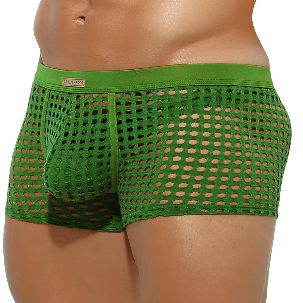 Arjen Kroos Men's Sexy Trunks Sheer Mesh Underwear Novelty Low Rise Lingerie Green