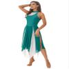 ACSUSS Women Lyrical Dance Costume Leotard Dress Sequins V-Neck Backless Split Tulle Skirt Flowy Overlay Dress F0553GN Small view 3