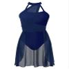 ACSUSS Women Lyrical Dance Costumes Turtle Neck Color Block Tulle Skirt Dress Morden Contemporary Dancewear Navy_Blue Large view 1