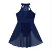 ACSUSS Women Lyrical Dance Costumes Turtle Neck Color Block Tulle Skirt Dress Morden Contemporary Dancewear Navy_Blue Large view 3