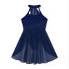 ACSUSS Women Lyrical Dance Costumes Turtle Neck Color Block Tulle Skirt Dress Morden Contemporary Dancewear Navy_Blue Large view 4