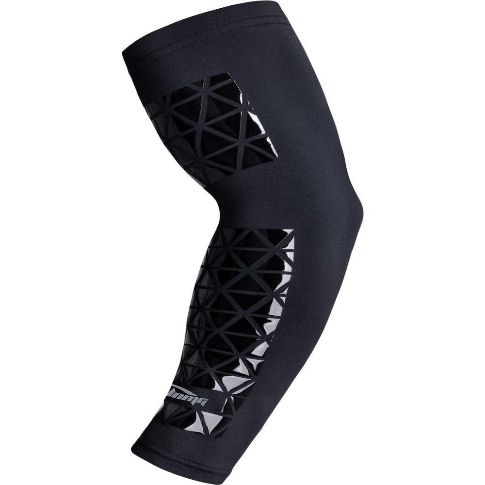 COOLOMG Football Arm Sleeve with Sticky Grips Forearm and Elbow Sun Protection Sleeve Youth Adult 1 Piece,Single Black M
