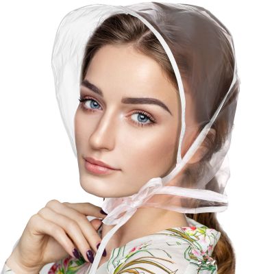 6PCS Rain Bonnet with Visor Clear Rain Hats Waterproof Rain Plastic Scarf Rain Bonnet Protect Hairstyle for Unisex Men Women Lady Rain Wear Rain Cover Rain Cap for Head White
