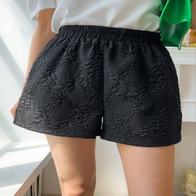 ABZEKH Shorts for Women Shorts Women's Shorts Jacquard Wide Leg Shorts Shorts (Color : Black, Size : Large)