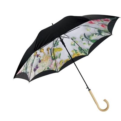 ZAEGO Umbrellas for Rain Floral Golf Umbrella Automatic Open Stick Umbrella Wooden Hook Handle Windproof Large Cane Umbrella Umbrellas for Rain Windproof (Size : 85CM)