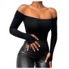 Tops for Women Casual Summer Long Sleeve Off The Shoulder Cut Out Halter Sexy Fashion Going Out Tops Dater Night Tshirts Trendy Dressy Blouses Casual 2024 Spring Oversized Clothes Outfits Black S view 1