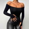 Tops for Women Casual Summer Long Sleeve Off The Shoulder Cut Out Halter Sexy Fashion Going Out Tops Dater Night Tshirts Trendy Dressy Blouses Casual 2024 Spring Oversized Clothes Outfits Black S view 2