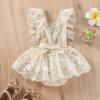 Baby Girl 1st Birthday Outfit Girl Boho Princess Romper Dress Tutu Skirt Smash Cake Outfit Girl Floral Embroidery Ruffle Bodysuit Jumpsuit 1st Birthday Girl Outfit for Girl Apricot Lace 0-3M view 3
