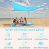 WEKAPO Beach Tent Sun Shelter - Easy Setup Beach Canopy with 4 Sturdy Poles, Large Sandbags and Shovel, 7'8'' Tall, Windproof Sun Shade for Backyard and Camping, UPF 50+ Protection view 2