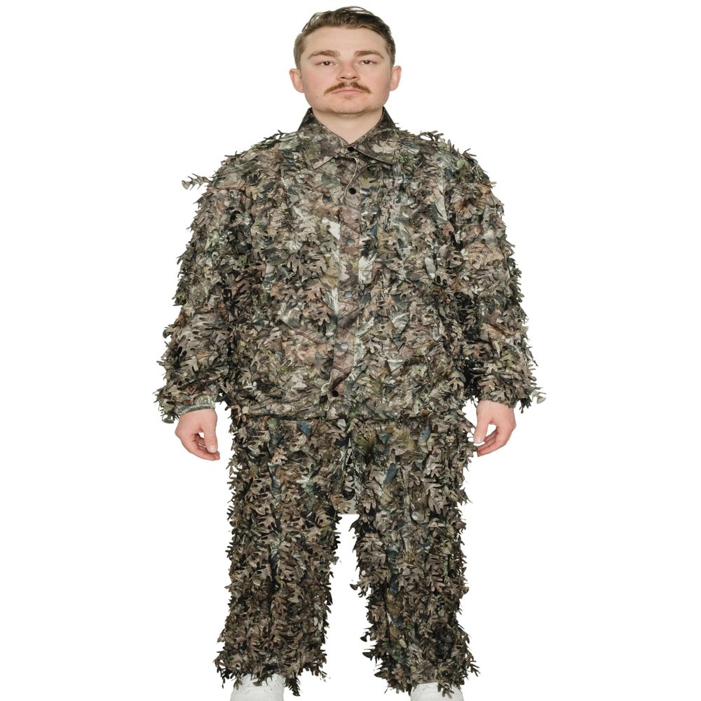 QuikCamo Mossy Oak 3D Leafy Camo Ghillie Suit - Breathable Quiet Mesh, Snaps and Zippered Pockets for Turkey Hunting