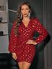 2022 Women's Dresses Gold Dot Print Lantern Sleeve Wrap Hem Dress Women's Dresses (Color : Burgundy, Size : Medium) view 2