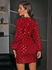 2022 Women's Dresses Gold Dot Print Lantern Sleeve Wrap Hem Dress Women's Dresses (Color : Burgundy, Size : Medium) view 3