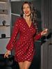 2022 Women's Dresses Gold Dot Print Lantern Sleeve Wrap Hem Dress Women's Dresses (Color : Burgundy, Size : Medium) view 4