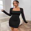2022 Women's Dresses Square Neck Bolero Detail Bodycon Dress Women's Dresses (Color : Black, Size : Medium) view 4