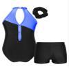 JEATHA Girls Ballet Dance Outfits 3PCS Shiny Rhinestone Sleeveless Gymnastics Leotard with Athletic Shorts Set Black&Royal Blue 12 Years view 2