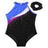 JEATHA Girls Ballet Dance Outfits 3PCS Shiny Rhinestone Sleeveless Gymnastics Leotard with Athletic Shorts Set Black&Royal Blue 12 Years view 3