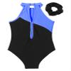 JEATHA Girls Ballet Dance Outfits 3PCS Shiny Rhinestone Sleeveless Gymnastics Leotard with Athletic Shorts Set Black&Royal Blue 12 Years view 4