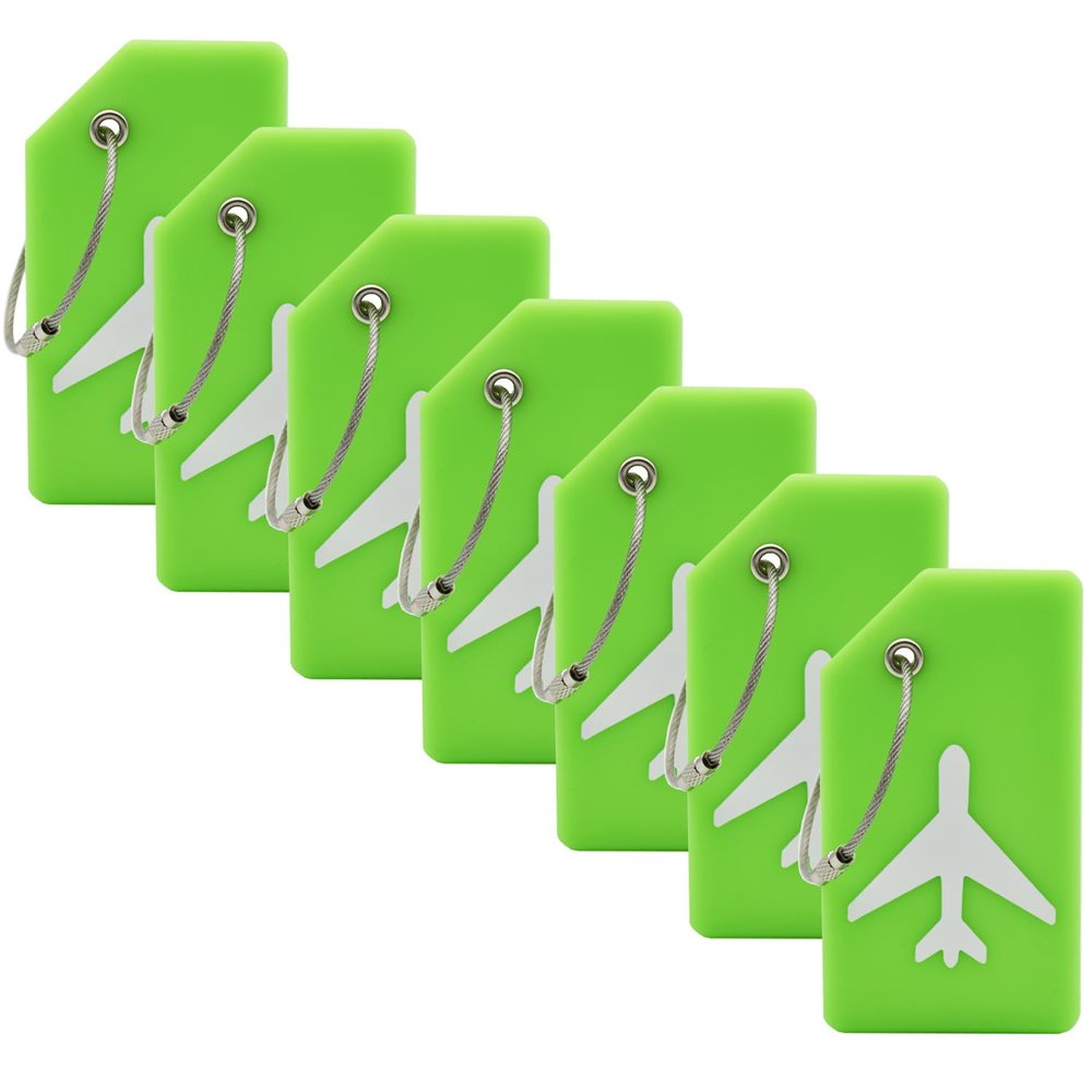 7 Pack Silicone Luggage Tag Baggage Handbag Travel Bag Tags with Name ID Card Perfect to Quickly Spot Luggage Suitcases (Green)