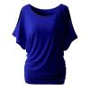 Womens T-Shirts with Side Shirring Batwing Sleeve Crewneck Draped Summer Tops Solid Color Loose Casual Blouses (Dark Blue,X-Large) view 1