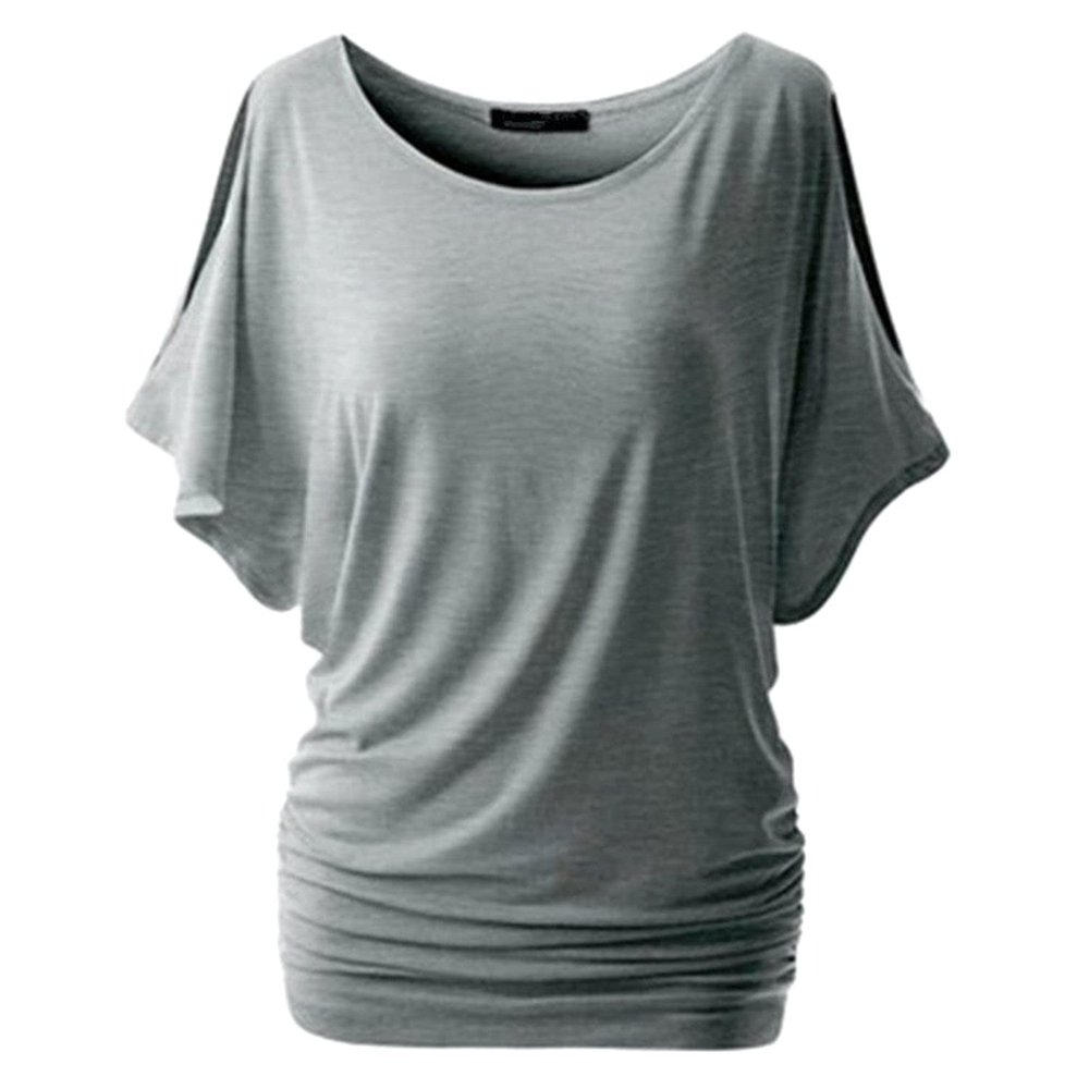 JEsilunmaMY Womens T-Shirts with Side Shirring Batwing Sleeve Crewneck Draped Summer Tops Solid Color Loose Casual Blouses (Grey,5X-Large)