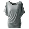 JEsilunmaMY Womens T-Shirts with Side Shirring Batwing Sleeve Crewneck Draped Summer Tops Solid Color Loose Casual Blouses (Grey,5X-Large) view 1