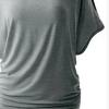 JEsilunmaMY Womens T-Shirts with Side Shirring Batwing Sleeve Crewneck Draped Summer Tops Solid Color Loose Casual Blouses (Grey,5X-Large) view 2