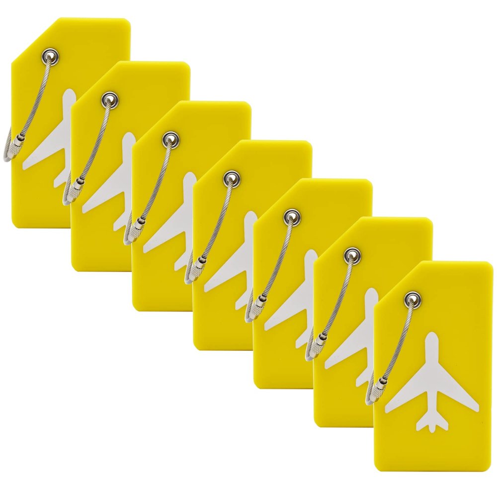 7 Pack Silicone Luggage Tag Baggage Handbag Travel Suitcase Tags with Name ID Card Perfect to Quickly Spot Luggage Suitcase (Yellow