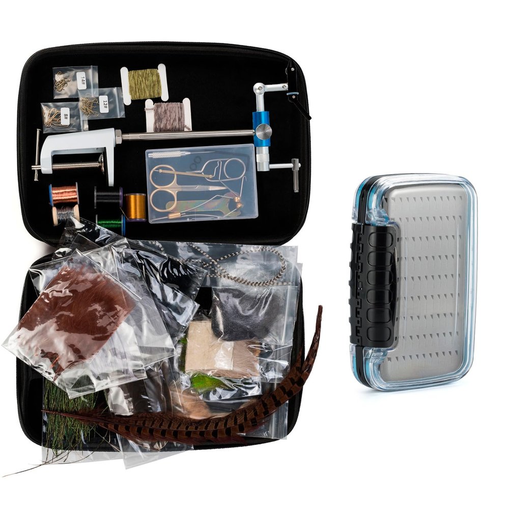 Dr.Fish Fly Tying Kit with 1 Medium Fly Fishing Box, Holds 216 Flies, 6.1 * 4.2 * 1.4"