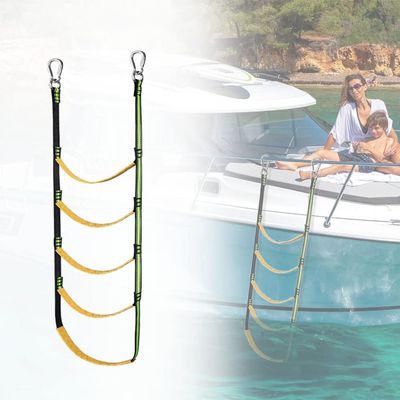 HWIMARINE Boat Rope Ladder - 5 Steps Marine Detachable Ladder Extension for Inflatable Boat, Kayak, Saiboat, Motorboat, Canoeing (5-Step)