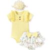 Aalizzwell 0-3 Months Infant Baby Girls Summer Clothes Ribbed Short Sleeve Ruffle Bloomer Shorts Spring Outfit Yellow view 1