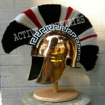 Achilles Troy Helmet Medieval Armor Plume Troy Helmet Brass Finish Halloween Wearable 18 Gauge Steel