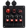 Young Marine Waterproof Marine Boat Rocker Switch Aluminum Panel 4 Gang with USB Slot Socket QC 3.0 and Type C QC 4.0 + Volt Meter Blue LED Light for Car Rv Vehicles Truck (Red) view 1