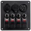 Young Marine Waterproof Marine Boat Rocker Switch Aluminum Panel 4 Gang with USB Slot Socket QC 3.0 and Type C QC 4.0 + Volt Meter Blue LED Light for Car Rv Vehicles Truck (Red) view 2