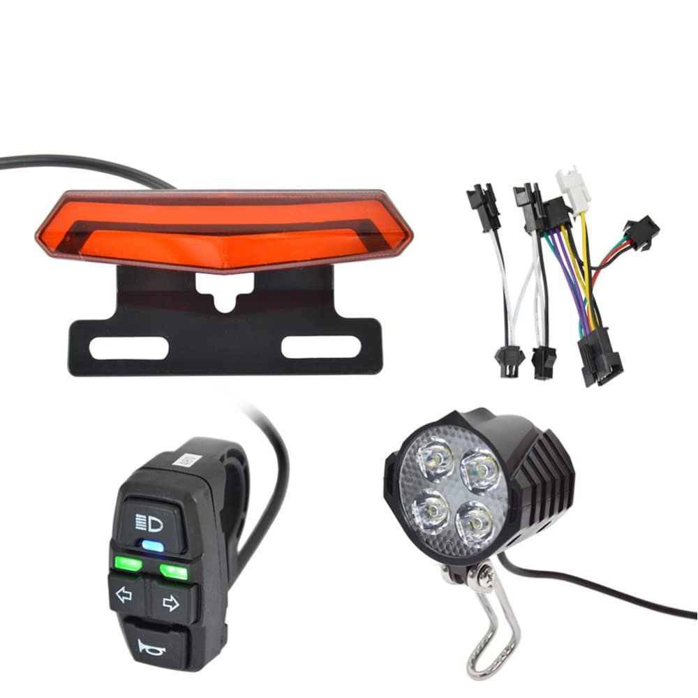 Headlight and Tail Light Sets, 24V to 48V Front Rear Warning Lights Kit, E-Bike Headlight Turn Signal Rear Light with Switch for Electric Bike Scooter 24-48V