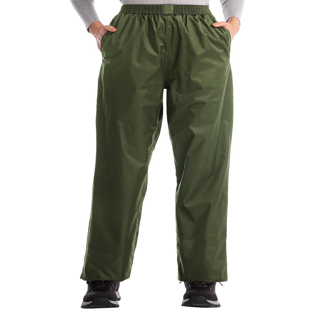 iCreek Women's Rain Pants Waterproof Hiking Pants Windproof Lightweight Over Pants Work Rain Outdoor for Golf, Fishing (Army Green, Medium/31 Inseam)