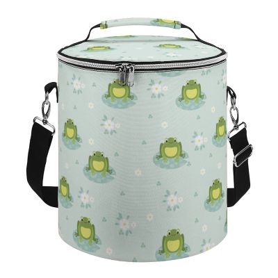 Insulated Leakproof Beach Cooler Bag, Green Frog Green Floral Portable Waterproof Beach Tote Bag with Adjustable/Removable Shoulder Strap and Double Zipper Closure for Men Women