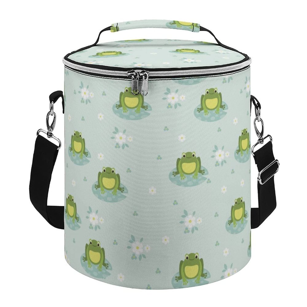 Insulated Leakproof Beach Cooler Bag, Green Frog Green Floral Portable Waterproof Beach Tote Bag with Adjustable/Removable Shoulder Strap and Double Zipper Closure for Men Women