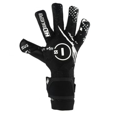 N1 Goalkeeper gloves Zeus UGT+. Football Gloves Ultralight with Hybrid Roll-Negative Cut and German Latex UGT+ Palm.Soccer Goalie Gloves Ultra Fitted for Adults. Black Color. Size 7