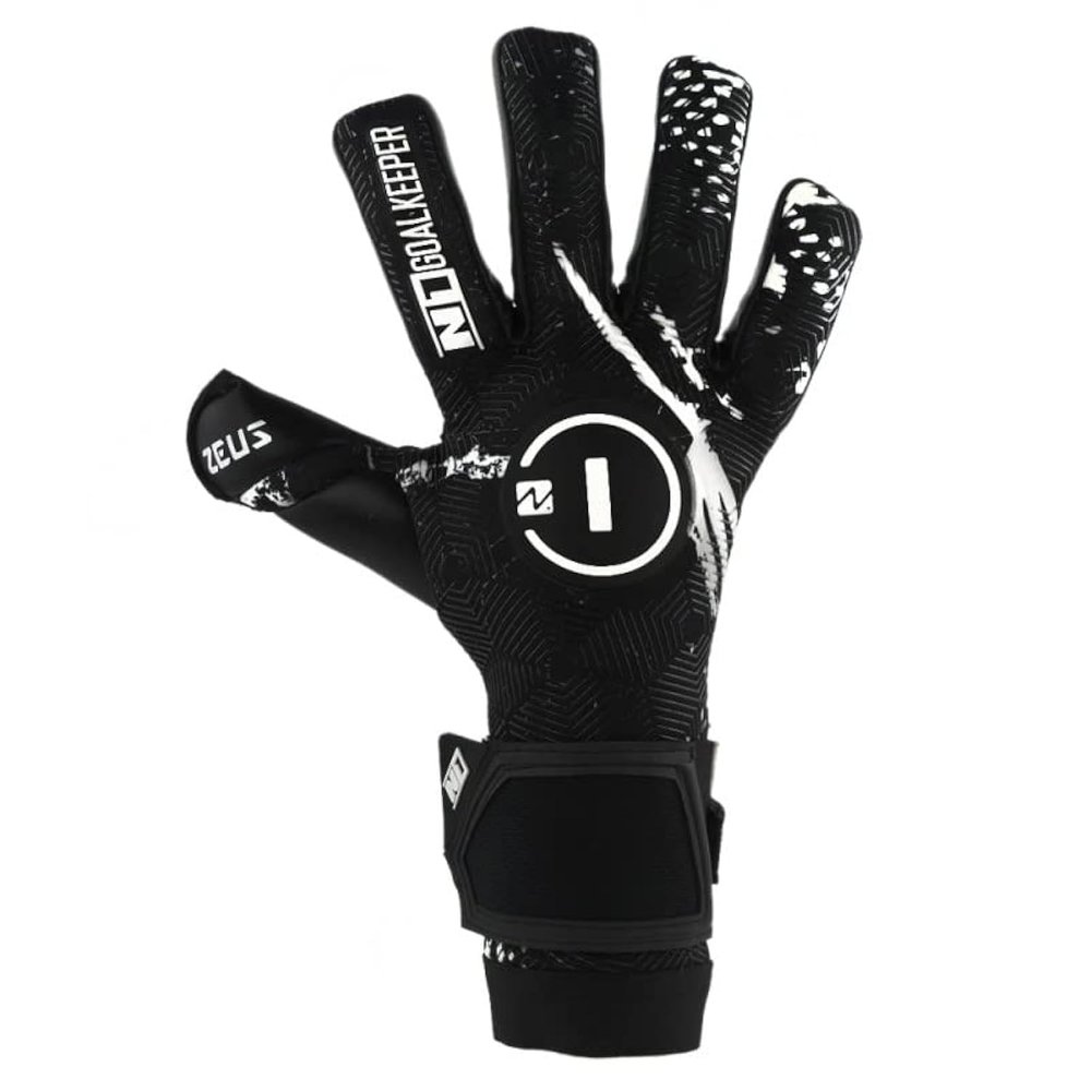 N1 Goalkeeper gloves Zeus UGT+. Football Gloves Ultralight with Hybrid Roll-Negative Cut and German Latex UGT+ Palm.Soccer Goalie Gloves Ultra Fitted for Adults. Black Color. Size 7