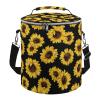 Insulated Leakproof Beach Cooler Bag, Sunflower Floral Yellow Black Portable Waterproof Lunch Bag with Adjustable/Removable Strap and Double Zipper Closure for Outdoor Camping and Picnic view 1
