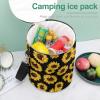 Insulated Leakproof Beach Cooler Bag, Sunflower Floral Yellow Black Portable Waterproof Lunch Bag with Adjustable/Removable Strap and Double Zipper Closure for Outdoor Camping and Picnic view 3