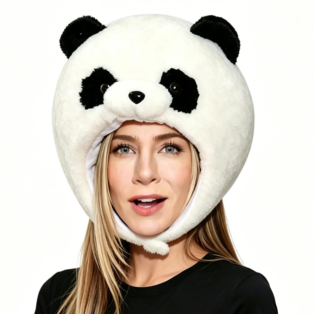BEESUM 2023 Cute Panda Head Mask Plush Animal Bear Costume Hat for Halloween Christmas Party