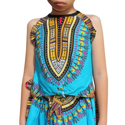 RaanPahMuang Girls Light Sleeveless Dashiki Dance Show Cotton Frill Angel Shirt, 15 Months-24 Months, Sky Blue
