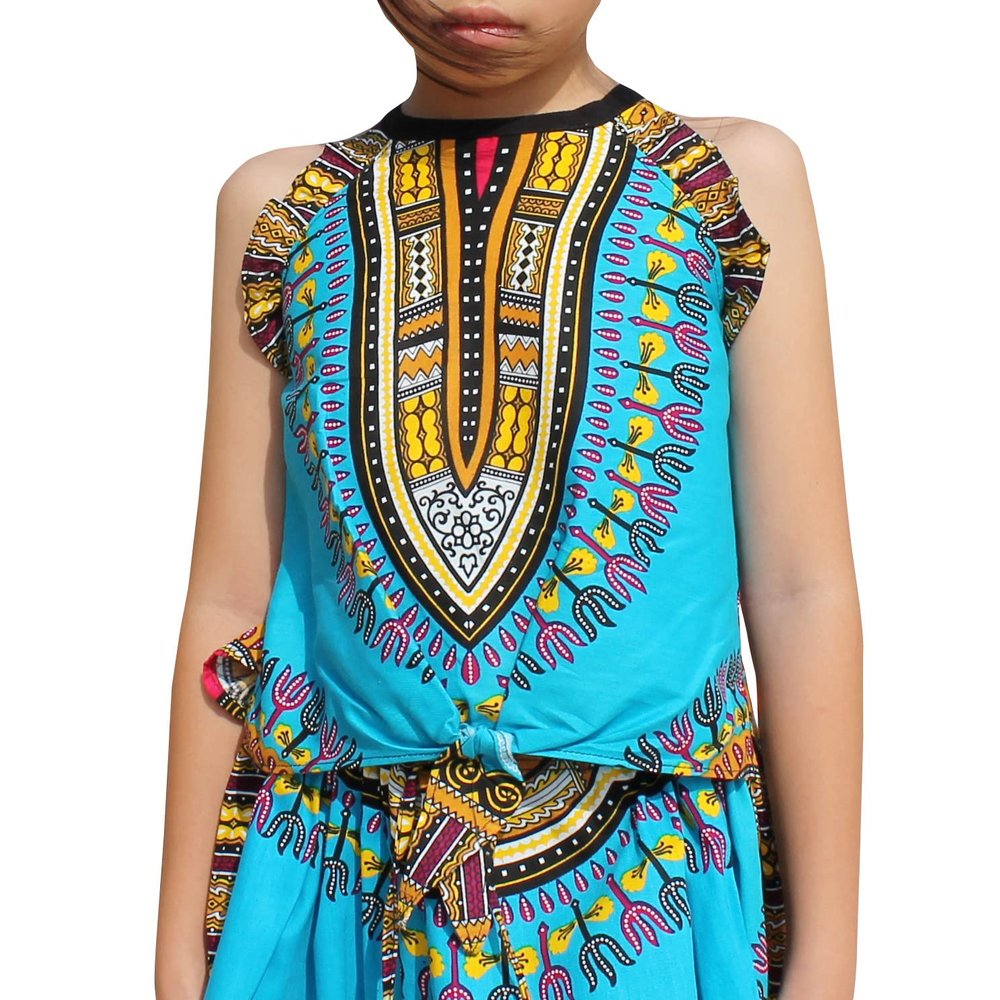 RaanPahMuang Girls Light Sleeveless Dashiki Dance Show Cotton Frill Angel Shirt, 15 Months-24 Months, Sky Blue